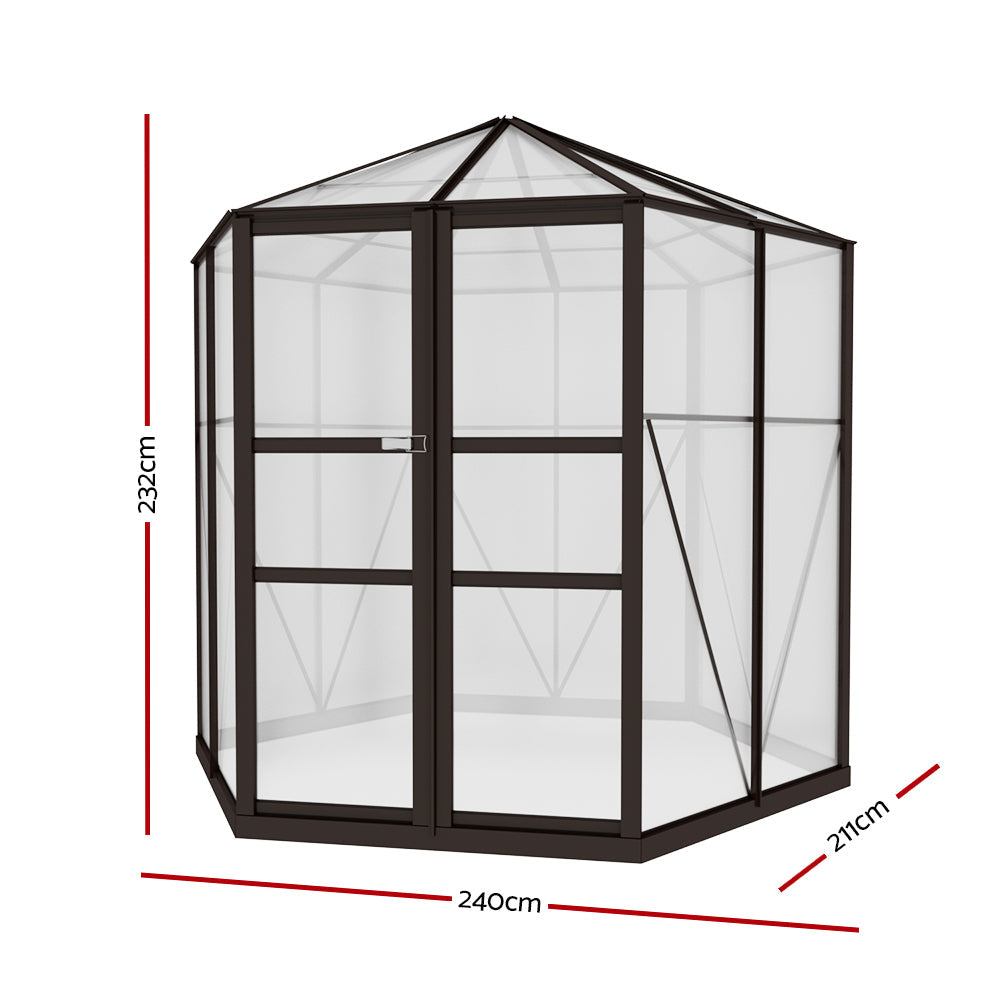 Greenfingers Greenhouse Aluminium 240x211x232 cm Green House Polycarbonate Shed-1